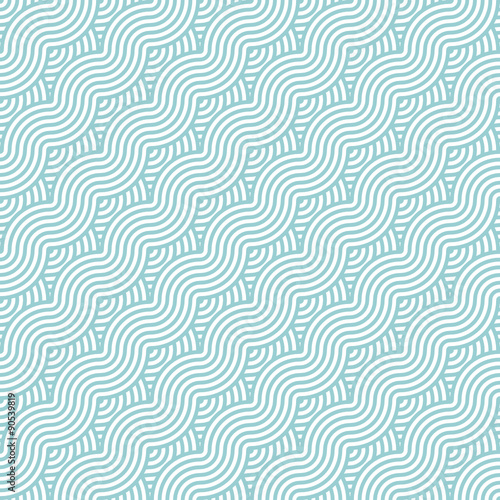 Seamless Retro Pattern Abstract Waves Turquoise/White
