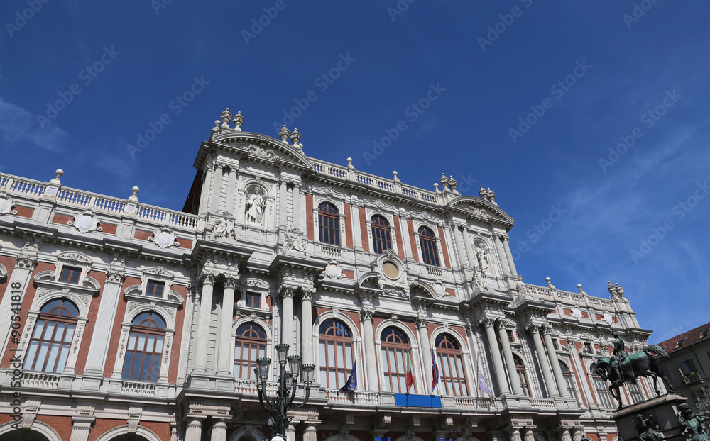 palace of Turin city called Palazzo Carignano with bronze equest