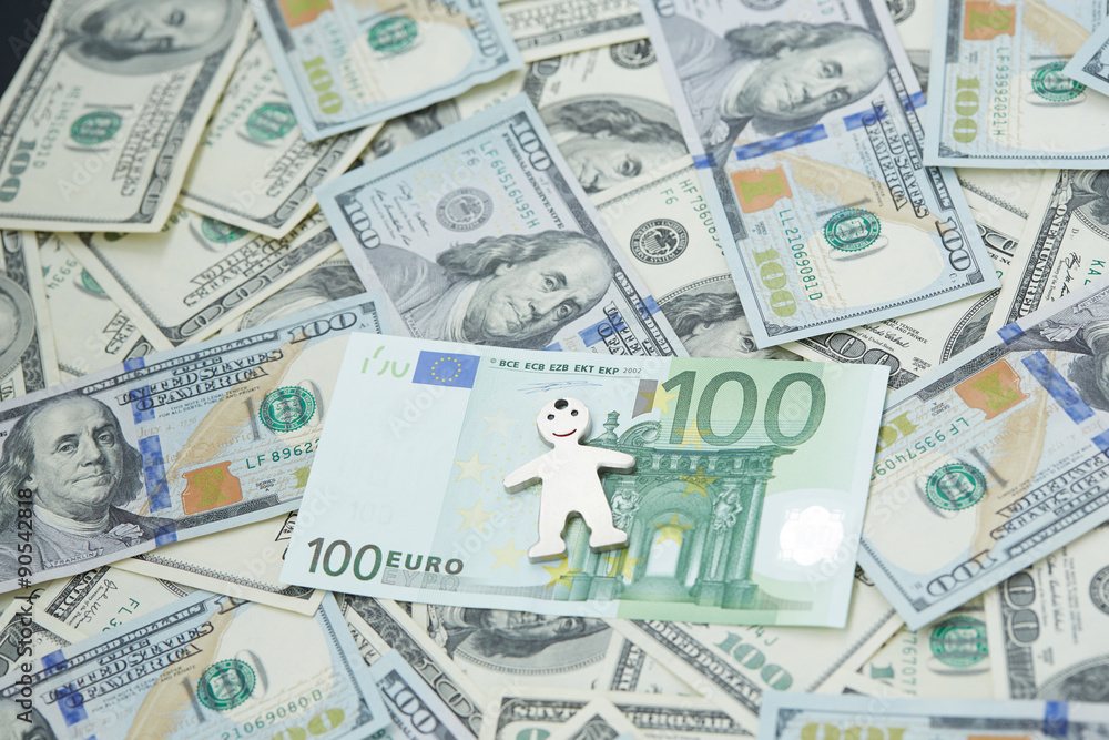 notes of dollars and euro and little man notes of dollars and euro and little man
