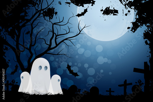 Halloween Background with Ghost and Graveyard