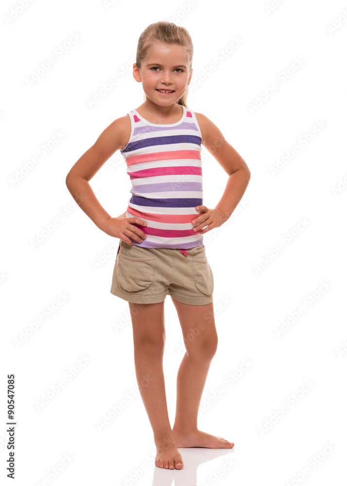 little girl standing on white background little girl standing on white background
