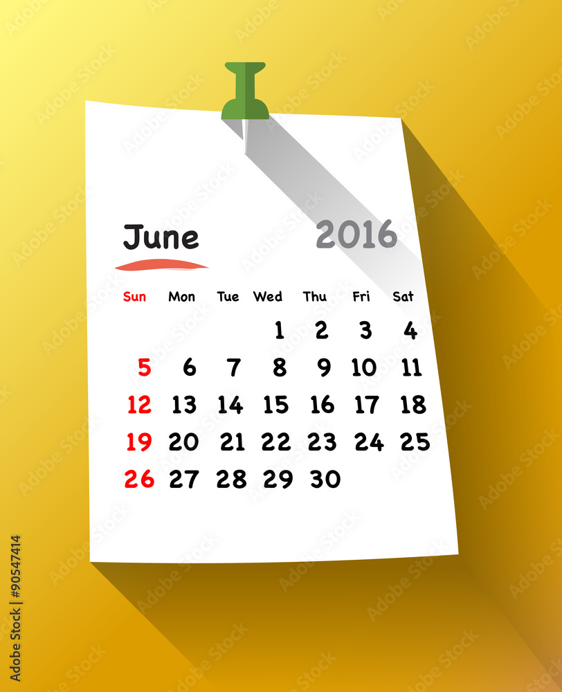 Calendar For June 16 On Orange Sticky Stock Vector Adobe Stock