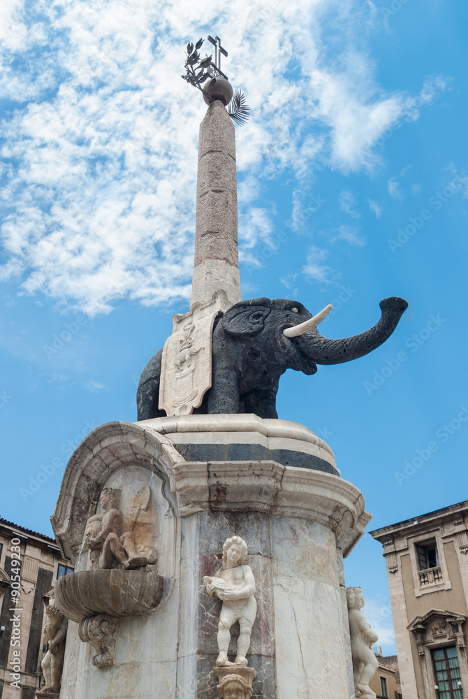Statue of the Elephant, built in lava stone, symbol of Catania,
