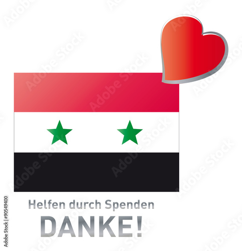 Helfen durch Spenden - Danke! Syrische Flagge, Fahne mit Herz, Syrien, Flüchtlinge