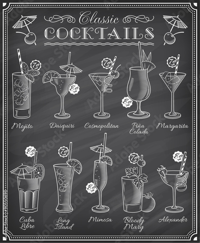 Famous Cocktails Illustrations Blackboard Menu