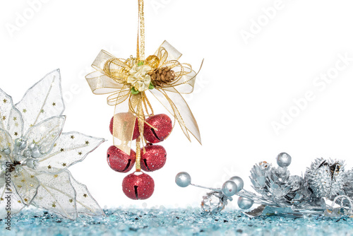 Luxury red jingle Bells and Pine Cone with Snow