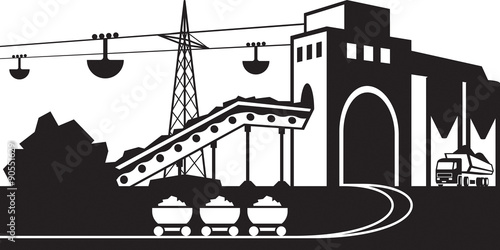 Mining and quarrying industry scene - vector illustration