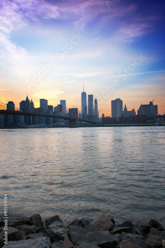 Skyline of Manhattan in New York at Dusk