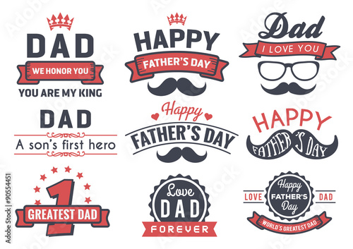Happy Father's Day Badge Logo Vector Element Set In Retro Red and Black Tone