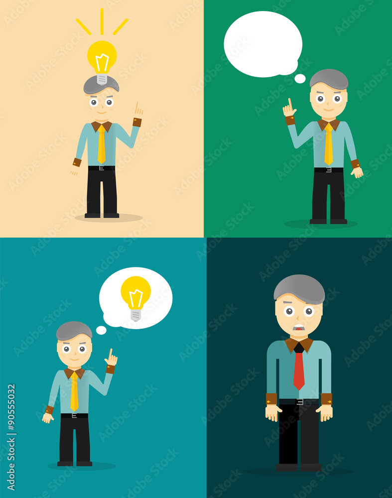 Young businessman thinking of his ideas. Set of flat design Young businessman thinking of his ideas. Set of flat design
