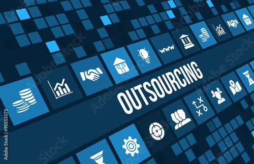 Outsourcing concept image with business icons and copyspace.