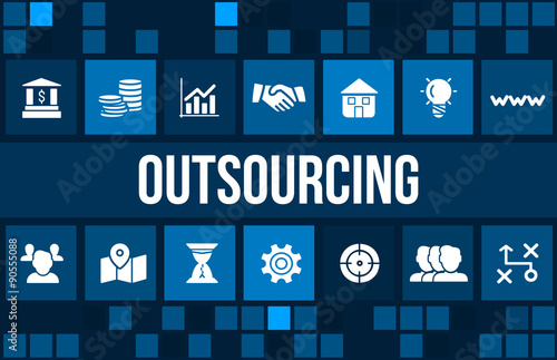Outsourcing concept image with business icons and copyspace.