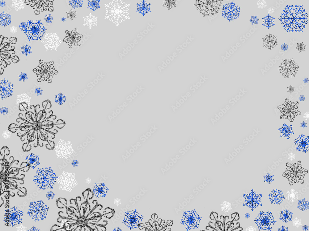 Winter background design - glittery snowflakes in blue, white and silver Winter background design - glittery snowflakes in blue, white and silver