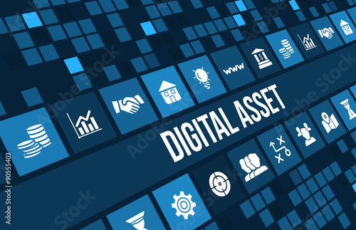 Quadro em tela Digital asset concept image with business icons and copyspace.
