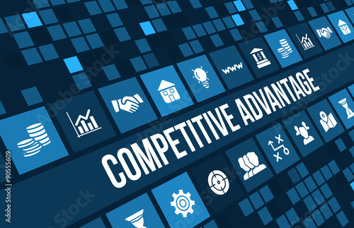 Competitive advantage concept image with business icons and copyspace.