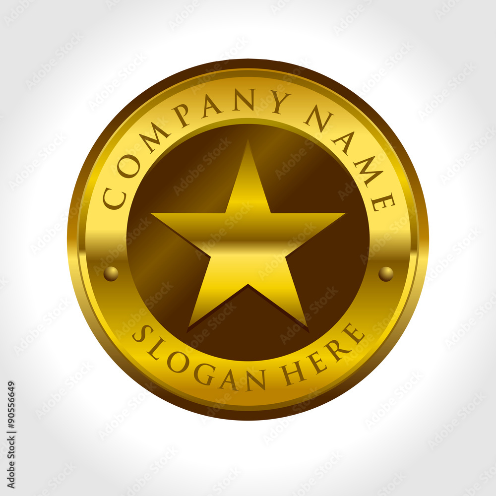 Gold Star Emblem Logo Template, Elegant Circular Badge with Metallic Finish Gold Star Emblem Logo Template, Elegant Circular Badge with Metallic Finish
