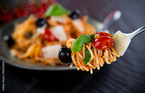 Italian pasta with tomato and basil