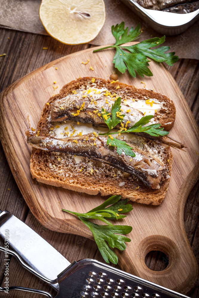 Sandwich with sprats. Sandwich with sprats.