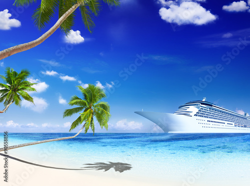 Cruise Ship Summer Beach Palm Tree Concept