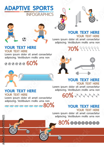 Adaptive sport infographic, Para-sport, Disabled person sport, cripple sport | Vector illustration