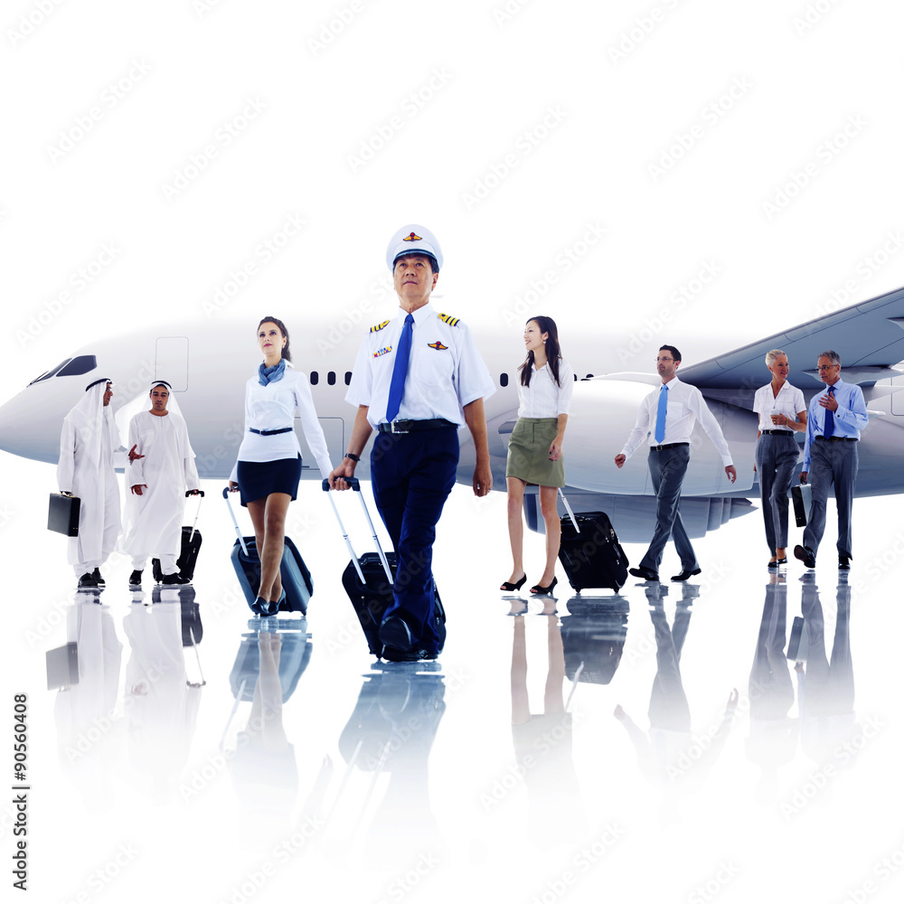 Obraz premium Business People Cabin Crew Transportation Airplane Concept