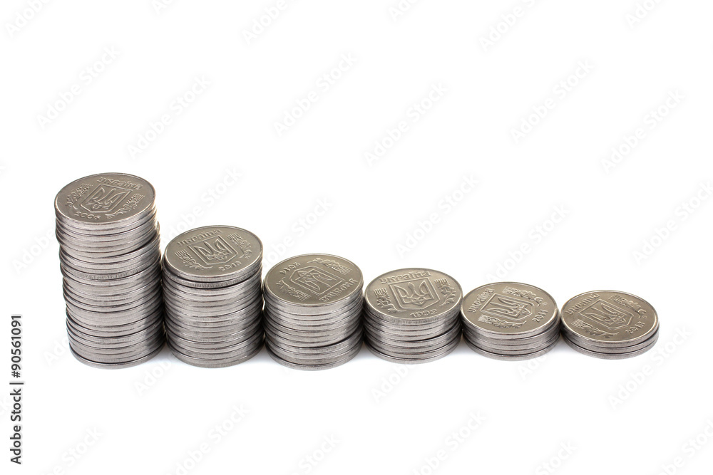 stack of coins on a white background stack of coins on a white background