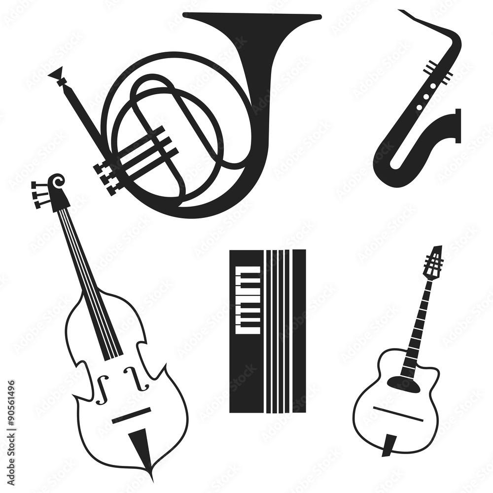 Fototapeta premium Jazz instruments icon set.vector illustration