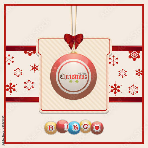 Christmas bingo tag on red and cream background