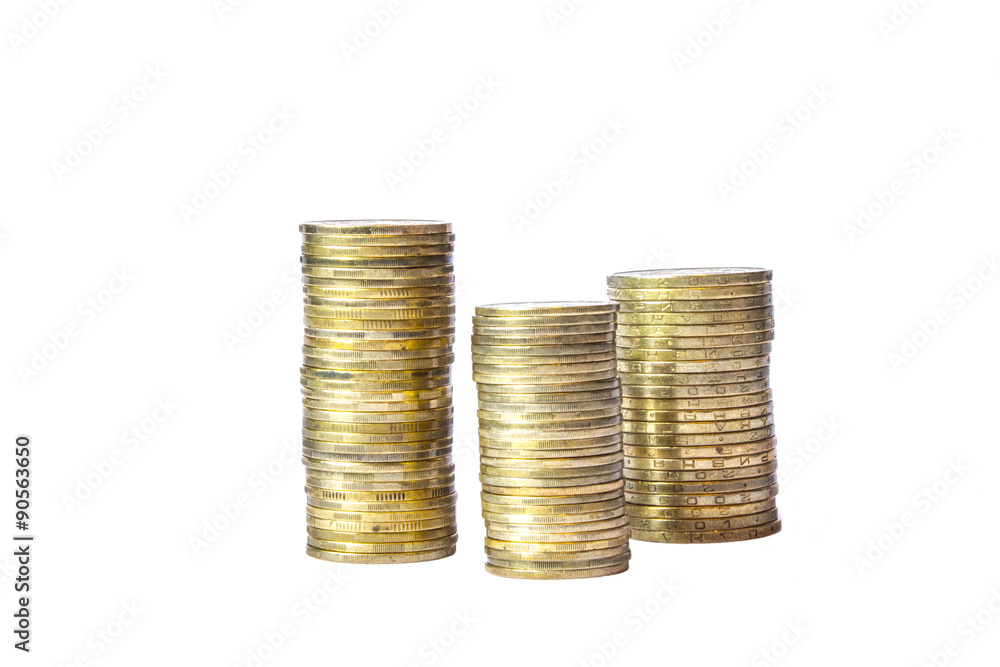 Three columns of old coins