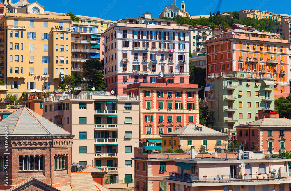 Lagaccio quarter in the old part of Genoa city. Colorful facades of ...