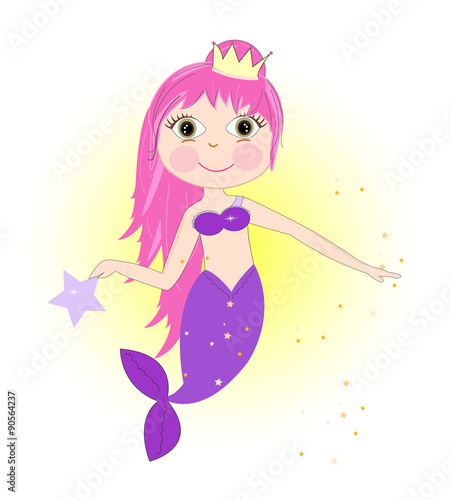 Cute mermaid girl with pink hair vector background