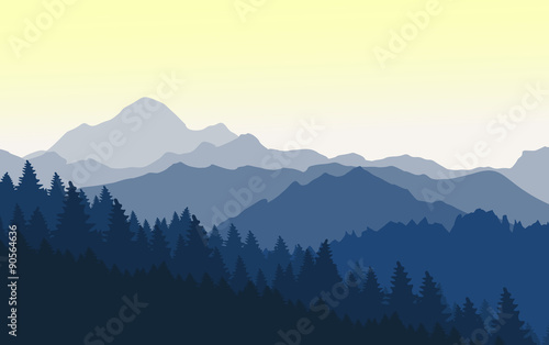 Fototapeta Naklejka Na Ścianę i Meble -  Wonderful sunset in the blue mountains.Vector illustration.