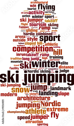 Ski jumping word cloud concept. Vector illustration