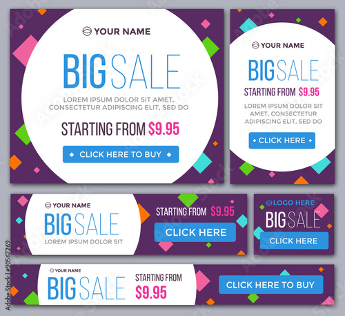 Big, half price and one day sale banners. Vector.