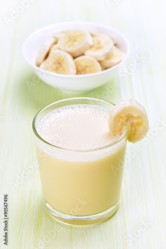 Milkshake with banana in glass