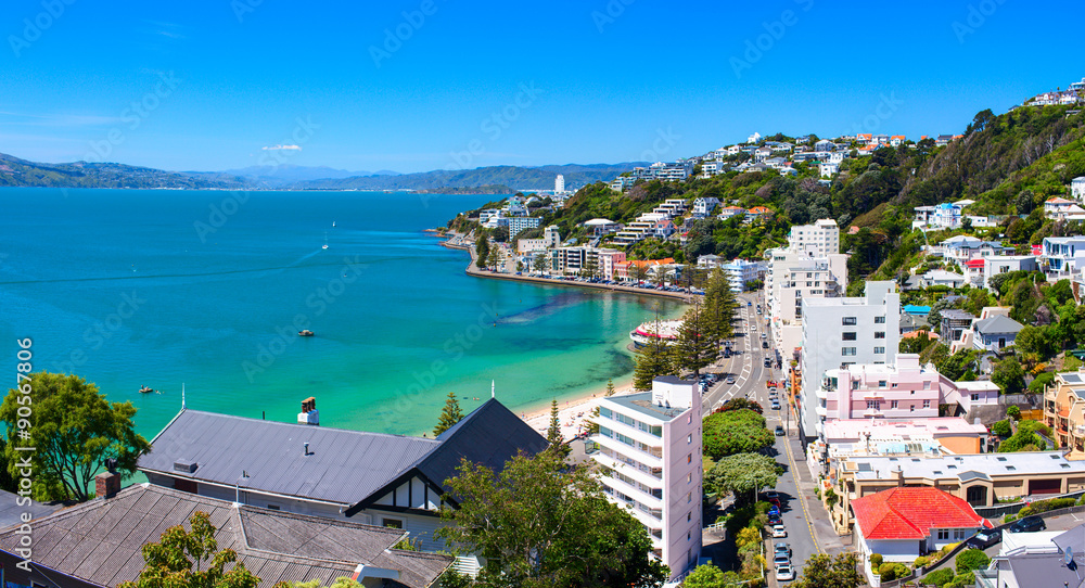Panoramic view of the Oriental Bay. Wellington city