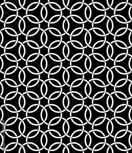 Vector modern seamless pattern circles interconnected ,black and white textile print,stylish background, abstract texture, monochrome fashion design, bed sheets or pillow pattern
