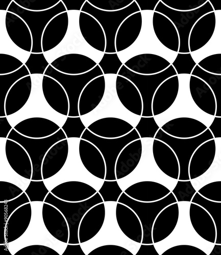 Vector modern seamless pattern circles connected ,black and white textile print,stylish background, abstract texture, monochrome fashion design, bed sheets or pillow pattern