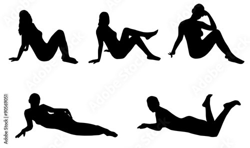 Woman silhouette set, lying, sitting