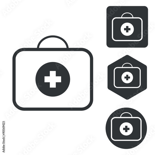 First-aid kit icon set, monochrome