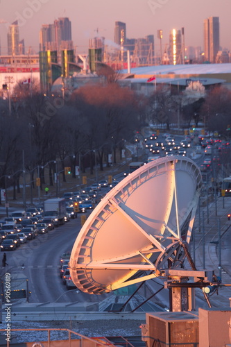 Parabolic satellite dish space technology receivers over the cit