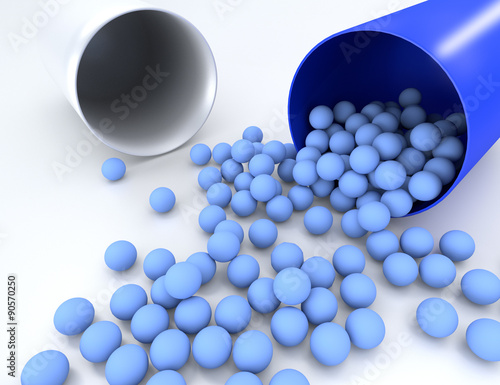 3D illustration of medical pill with small capsules isolated