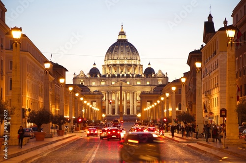 St. Peter's Basilica at dusk, Rome Italy
