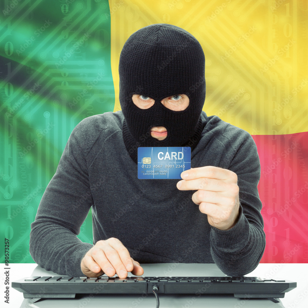 Concept of cybercrime with national flag on background - Benin Concept of cybercrime with national flag on background - Benin