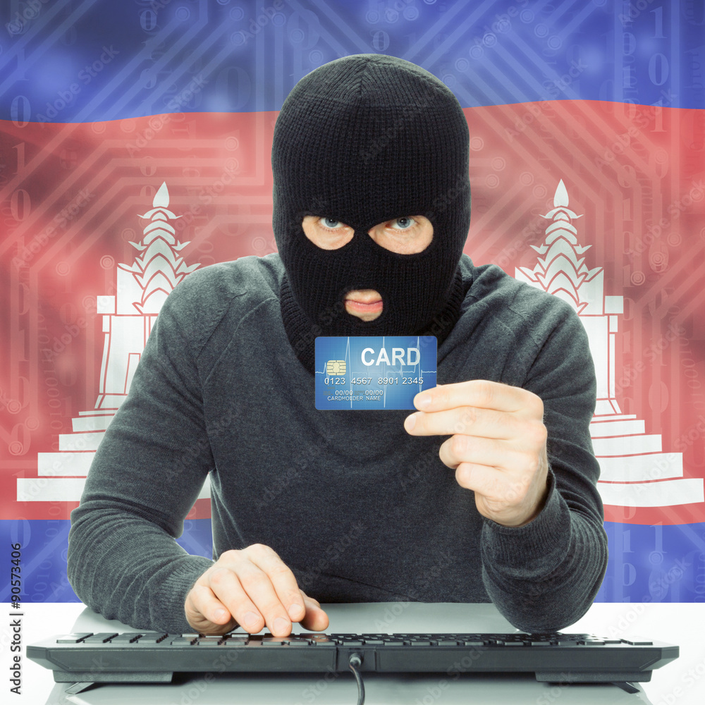 Concept of cybercrime with national flag on background - Cambodi Concept of cybercrime with national flag on background - Cambodi