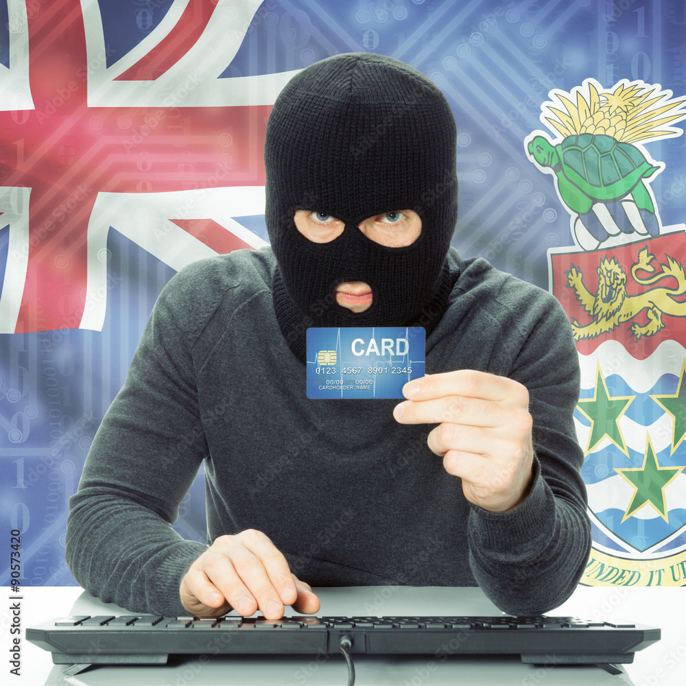 Concept of cybercrime with national flag on background - Cayman Concept of cybercrime with national flag on background - Cayman