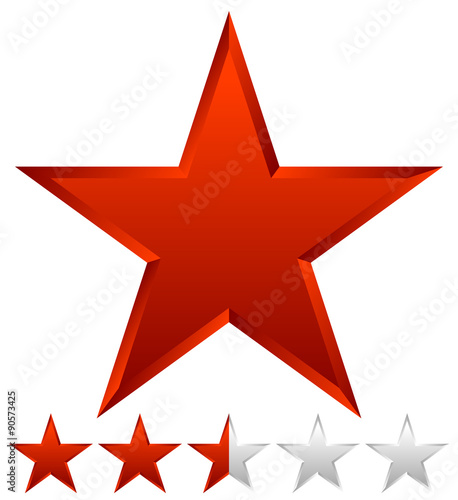 3d beveled star with rating. Vector Illustration.