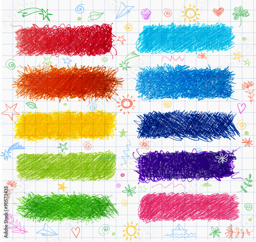 Set of colored doodle sketch banners. 