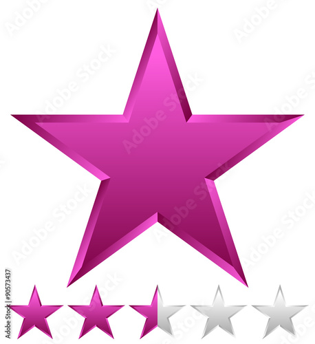 3d beveled star with rating. Vector Illustration.