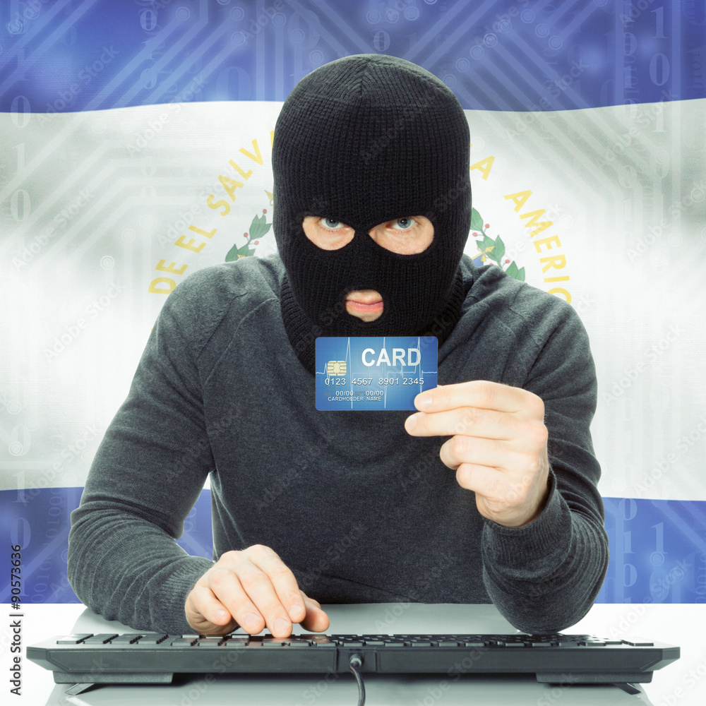 Concept of cybercrime with national flag on background - El Salv Concept of cybercrime with national flag on background - El Salv